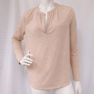 Loft Popover Top Chiffon Back Beige Long Sleeve S